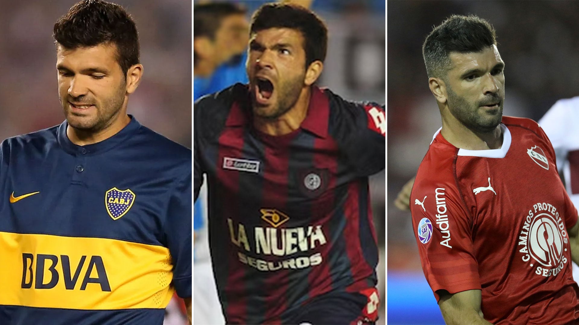 El Puma, con las casacas de Boca, San Lorenzo e Independiente