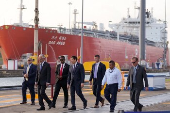 Marco Rubio en el Canal de Panamá (Mark Schiefelbein/Pool via REUTERS)