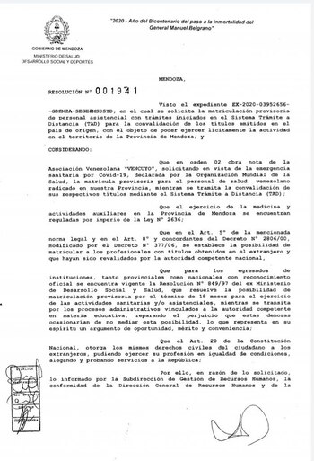 Resolución del Ministerio de Salud