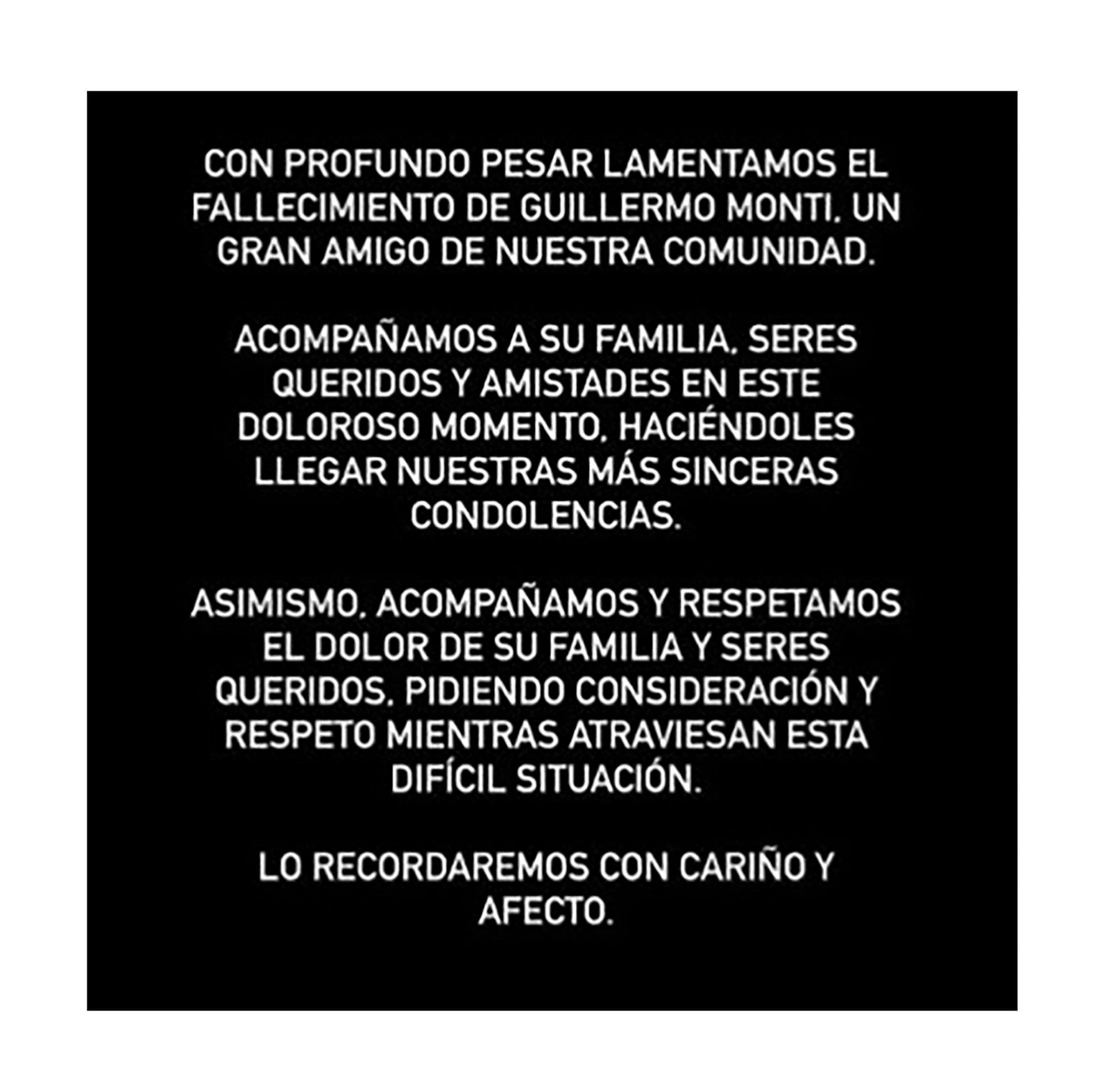 Las condolencias de los organizadores de la fiesta