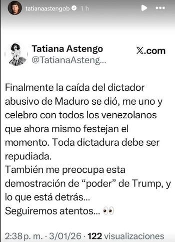 Tatiana Astengo celebra el fin