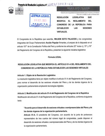Resolución legislativa presentada por Wilson