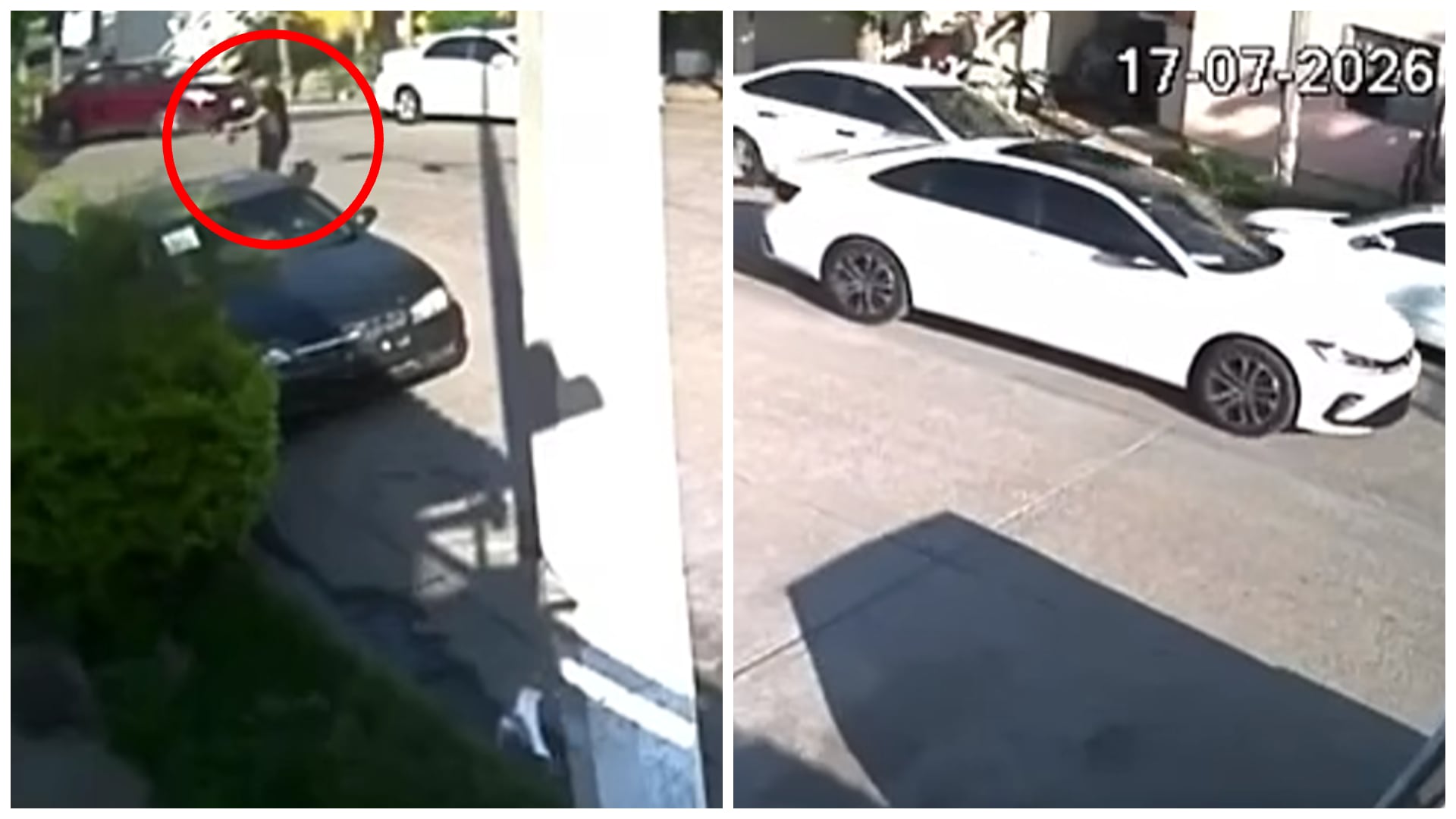Un hombre descendió del vehículo blanco para luego disparar contra la fachada de la vivienda. Crédito: Facebook - Adiscusión