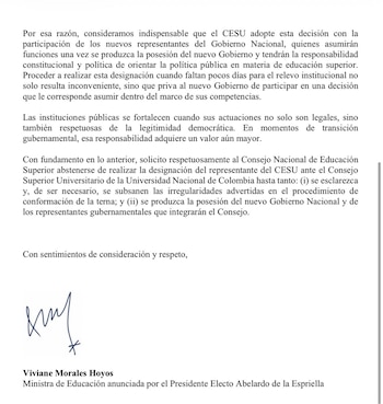 Su solicitud al Consejo de Educación Superior plantea esperar la posesión presidencial y revisar la integración de candidatos para proteger la gobernanza del principal campus público del país - crédito Prensa Viviane Morales
