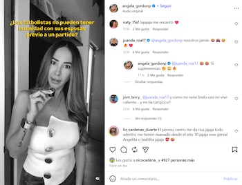 La publicación de Ángela Gordón, pareja del exfutbolista de Santa Fe, Juan Daniel Roa, sobre la intimidad de los futbolistas durante la concentración de los jugadores profesionales - crédito @angela_gordonp/Instagram