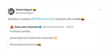 Paola Holguín celebró el triunfo con de la selección Colombia - crédito @PaolaHolguin / X