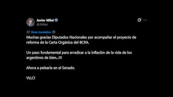 Javier Milei celebró la media sanción en Diputados de la reforma de la Carta Orgánica del BCRA