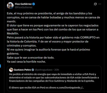 Federico Gutiérrez rechaza las acusaciones de Gustavo Petro y califica al mandatario como protector de criminales y corruptos en Colombia - crédito X