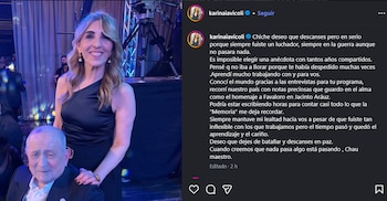 Con unas sentidas palabras desde su cuenta personal, Karina Iavícoli se despidió del periodista (Instagram)