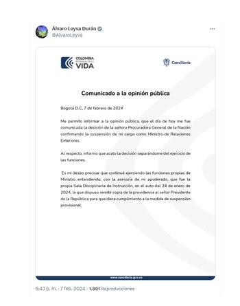 El canciller anunció, finalmente, que