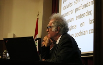 Carlo Ginzburg durante su presentación en Perú (Manuela Gargurevich)