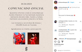 Comunicado oficial de artista Juliana Velásquez
