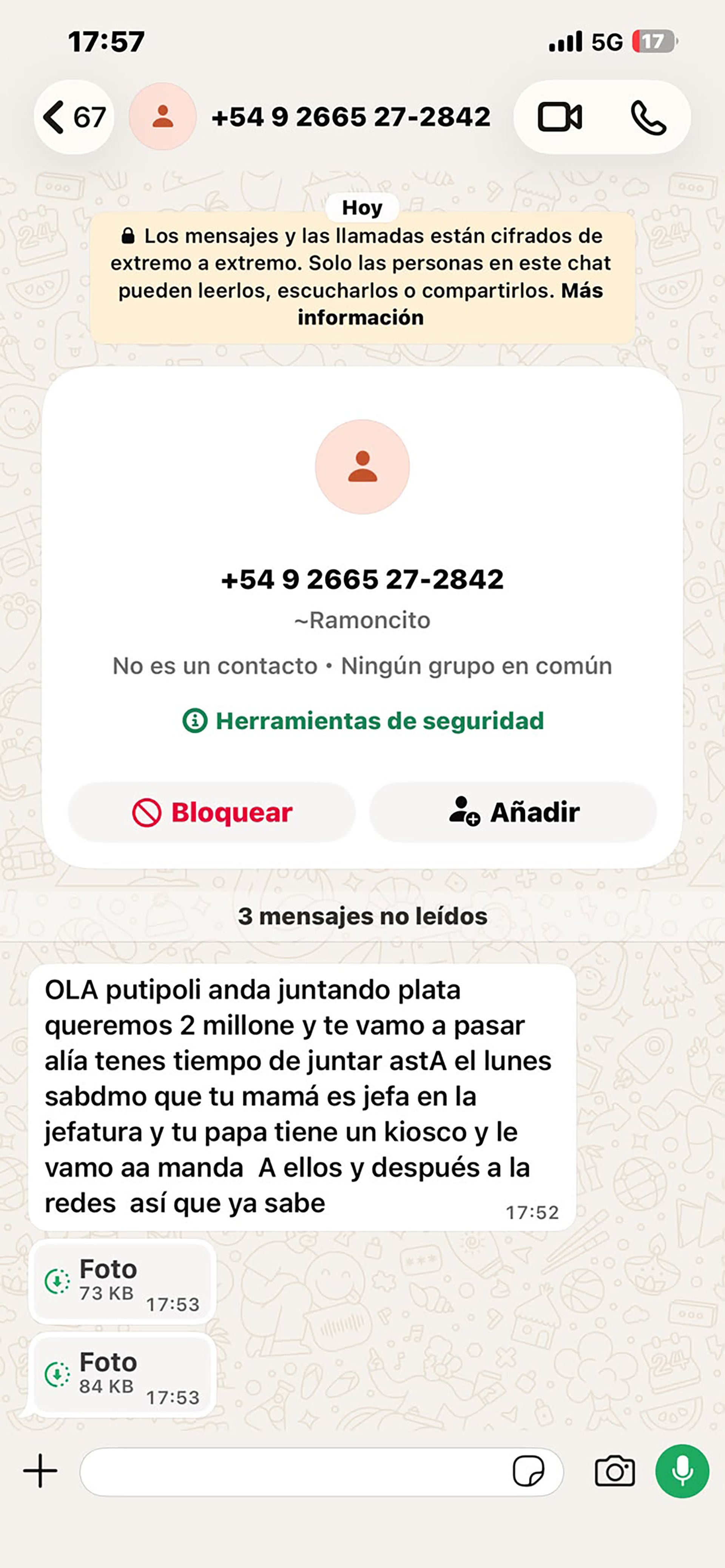 Noelia asegura que detrás de este mensaje extorsionador está su ex