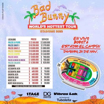 Precios boletería Bogotá, Bad Bunny
