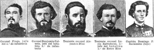 Cinco de los oficiales caídos en esa batalla. La noche anterior habían presentido que morirían en el combate (Caras y Caretas)
