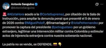 La Corte Suprema evalúa si abre una investigación formal con trinos, videos y comentarios digitales incorporados al expediente por parte del ministro de Trabajo Antonio Sanguino - crédito @AntonioSanguino/X