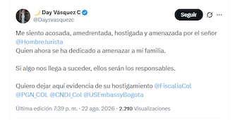 Day Vásquez responsabilizó al abogado Alejandro Carranza de cualquier cosa que le pueda pasar a ella o a su familia - crédito @Daysvasquezc/X