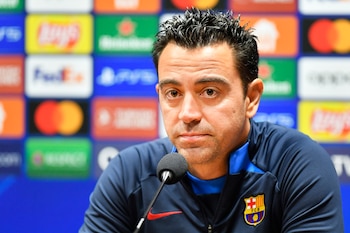 Xavi en una rueda de prensa de Champions (Chaloupka Miroslav/CTK/dpa)