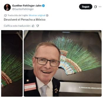 Günther Fehlinger-Jahn afirmó que devolverá el penacho de Moctezuma a México. | X- Günther Fehlinger-Jahn