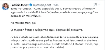 La periodista colombiana Patricia Janiot condenó el operativo en el que murió Joan Sebastián Durán Guerrero - crédito @patriciajaniot/X