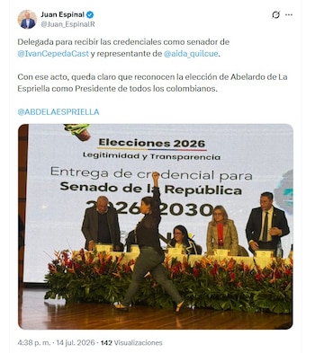 Juan Espinal afirmó que el retiro de la credencial por parte de Iván Cepeda constituye un acto de reconocimiento del proceso electoral - crédito @Juan_EspinalR/X