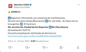 Servicio Metrobús CDMX este 20