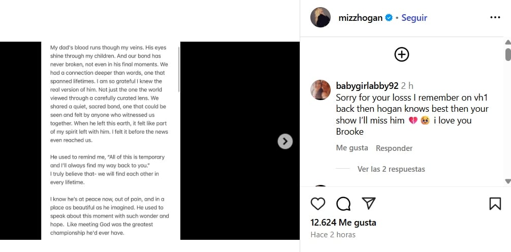 La hija de Hulk Hogan compartió en una extensa publicación un tributo a su padre y aclaró algunos temas (Foto: Instagram/ @mizzhogan)