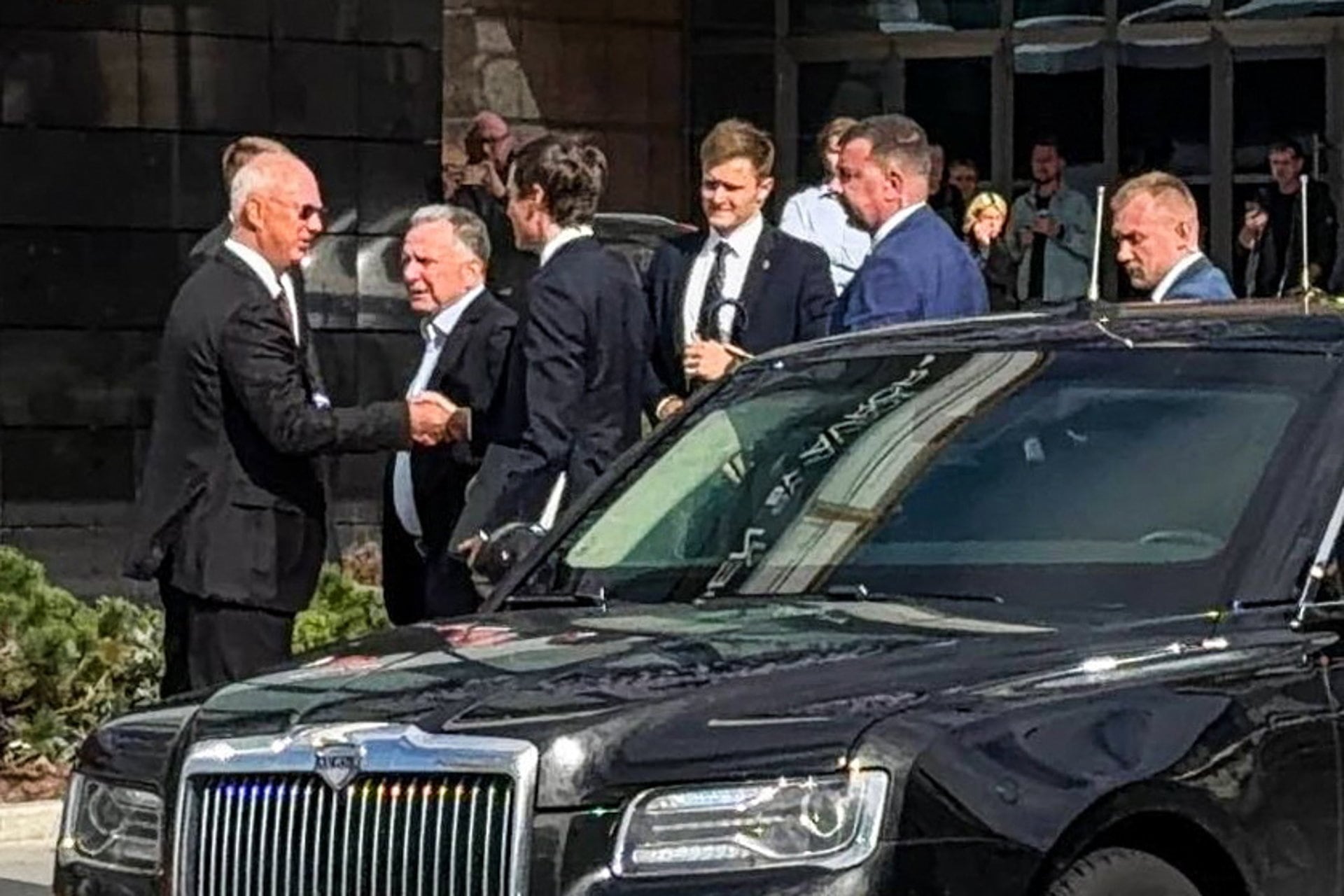RUSSIA, MOSCOW - SEPTEMBER 5, 2026: Russia's Special Presidential Representative for Investment and Economic Cooperation with Foreign Countries/Russian Direct Investment Fund CEO Kirill Dmitriev, US President Special Envoy/US Special Envoy to the Middle East Steve Witkoff and Special Peace Envoy for Trump's Administration Jared Kushner (from L to R) are seen ouside a restaurant in Trubnaya Street. TASS