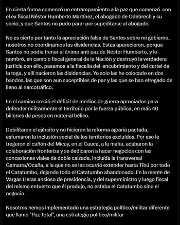 Petro sostuvo que Santos y Duque son los responsables del fracaso del proceso de paz - crédito @petrogustavo//X