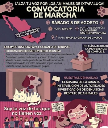 Vecinos de la zona hicieron un llamado para realizar una marcha a favor de los animales de Granja de Chopos. (Facebook)
