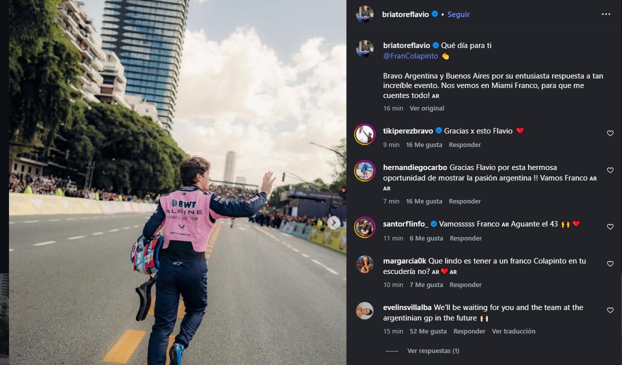 El posteo de Briatore para saludar a Franco Colapinto