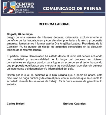 El Centro Democrático lamentó que