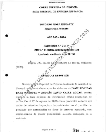 La Corte Suprema ordenó expedir las boletas de libertad correspondientes y dispuso que la salida de los excongresistas de la cárcel La Picota se haga efectiva después de verificar que no sean requeridos por otra autoridad judicial - crédito Corte Suprema de Justicia