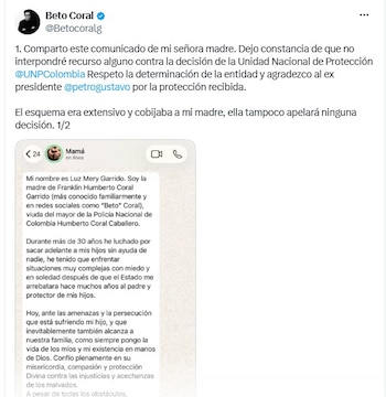 Beto Coral anunció que no acudirá a ninguna vía de apelación y su madre difundió un comunicado en el que vincula la medida con un contexto de amenazas contra su familia - crédito @Betocoralg/X