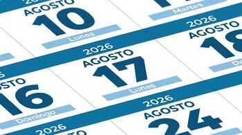 Calendario digital de agosto de 2026 con los números 10 (lunes), 16 (domingo), 17 (lunes), 18 (martes) y 24.