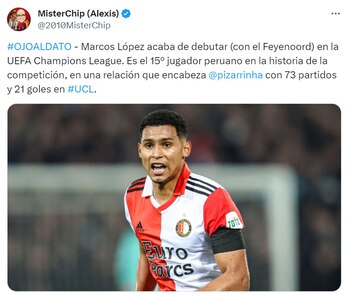 Marcos López debutó con Feyenoord en Champions League y se metió en una llamativa lista, según MisterChip.