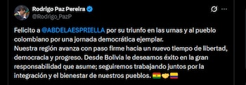 Rodrigo Paz - crédito @Rodrigo_PazP/X