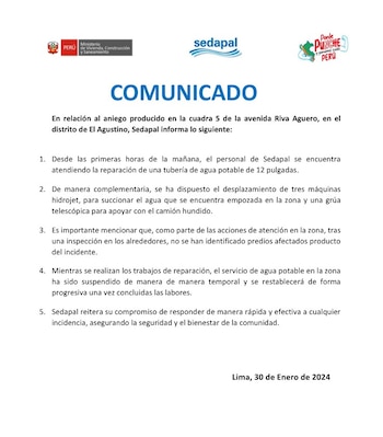 La entidad emitió un comunicado