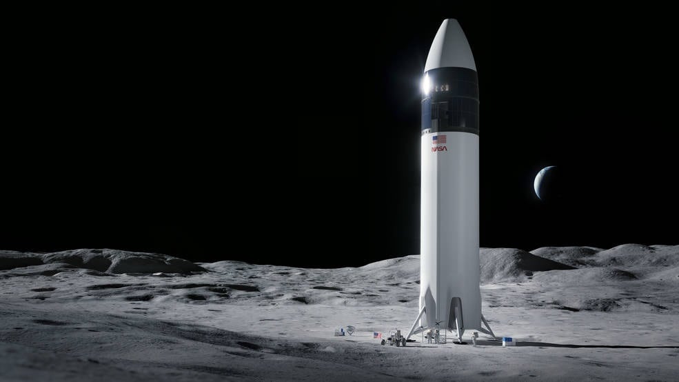 Diseño del módulo de aterrizaje humano SpaceX Starship que llevará a los primeros astronautas de la NASA a la superficie de la Luna bajo el programa Artemisa.
(SPACE X)