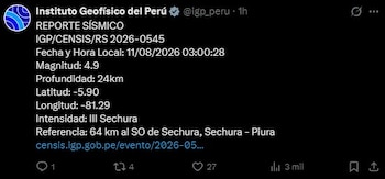 Temblor hoy en Perú EN VIVO: IGP reporta 3 sismos en Sechura durante la madrugada del 11 de agosto. Captura: IGP.