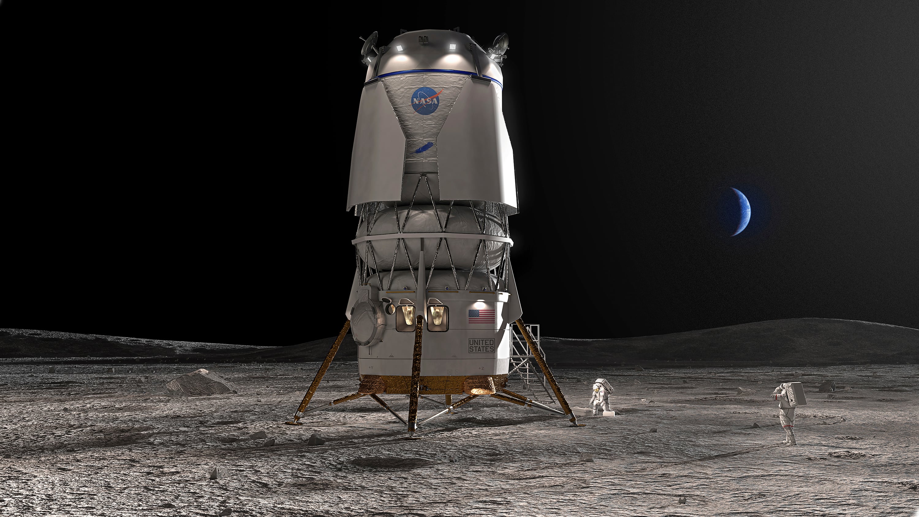 En esta imagen proporcionada por Blue Origin, compañía de Jeff Bezos, se muestra el módulo de alunizaje Blue MooN (Blue Origin vía AP)
