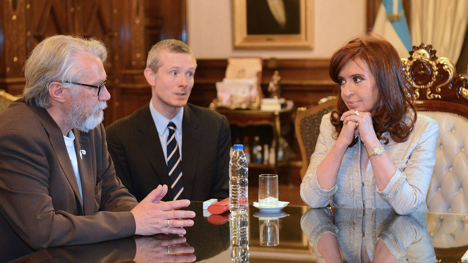 La ex presidentea Cristina Kirchner recibió en tres oportunidades a Jean Michel Bouvier, y mencionó el caso en su libro, Sinceramente. La foto corresponde a una reunión en julio de 2014, luego de finalizado el juicio (Presidencia)