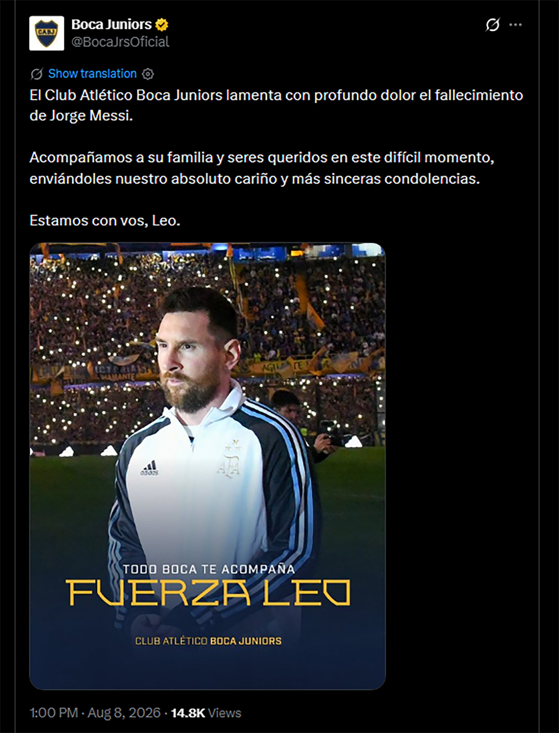 mensajes por fallecimiento de jorge messi