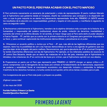 Comunicado de Primero La Gente