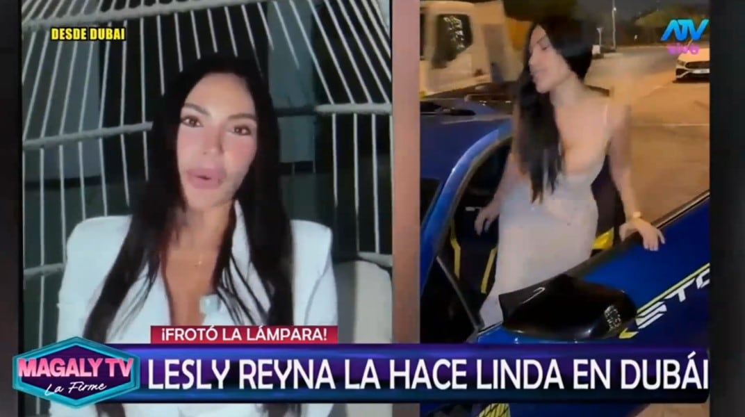 Lesly Reyna responde de qué vive en Dubái tras mostrar Lamborghinis, yates y joyas de lujo. Captura: Magaly TV La Firme.