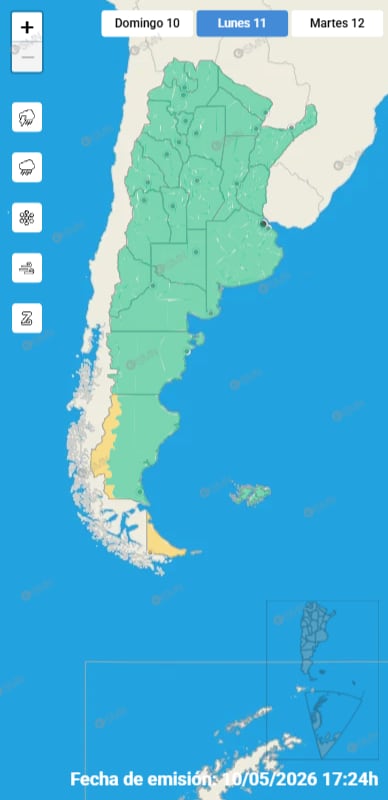 Un segundo refuerzo de aire frío ingresará sobre la Patagonia entre el jueves y el viernes, con posibles lluvias aisladas y un descenso térmico más marcado hacia el sábado
