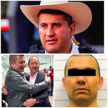 Collage compartido por Grecia Quiroz; arriba Carlos Manzo, a la izquierda Leonel Godoy con Roldán Álvarez y a la derecha el "R1" en una detención previa. Crédito: Facebook - Grecia Quiroz