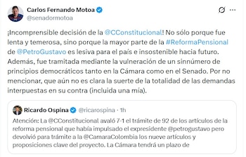 Carlos Fernando Motoa, exsenador, calificó como incomprensible la decisión del a Corte - crédito @SenadorMotoa/X
