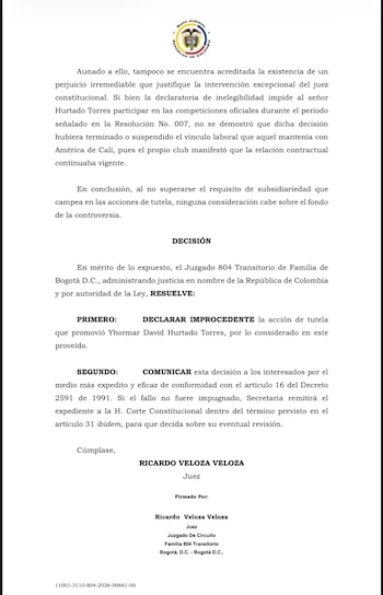 El comunicador informó sobre lo ocurrido con el defensor del América de Cali, y la tutela que Acolfutpro interpuso por el jugador ante la Rama Judicial de Colombia-crédito @cesaralo/X