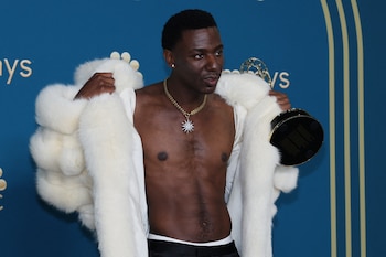 Jerrod Carmichael holds his Emmy
